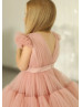 Blush Pleated Tulle V Back Flower Girl Dress